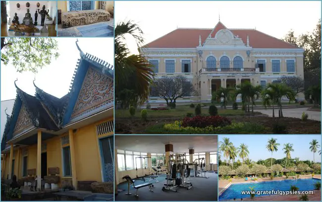 Top right: Governor's Residence. Bottom Right: Pool and Gym. Left: Battambang Museum.