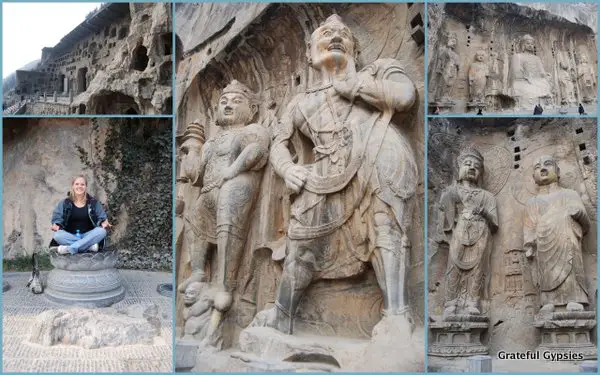 A collage of the amazing Longmen Grottoes.