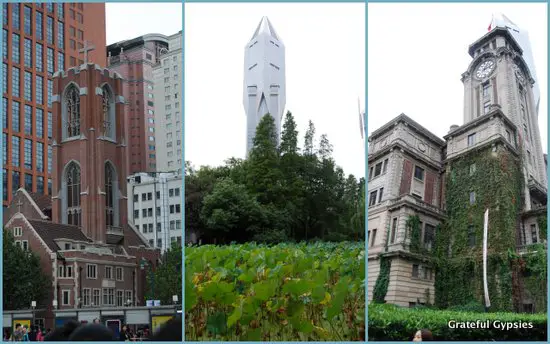 Varied architectural styles in Shanghai.