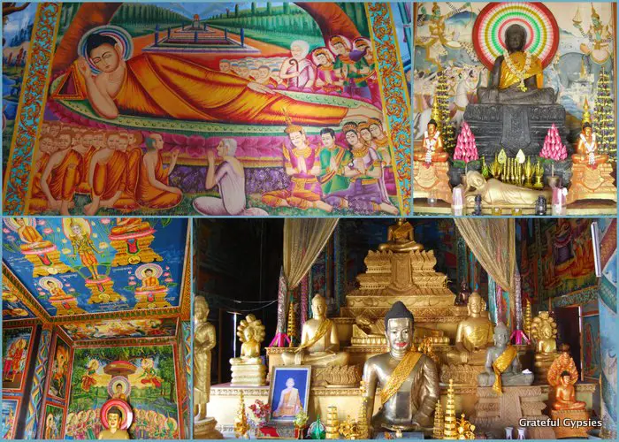 A collage of Buddha images from the temple. 